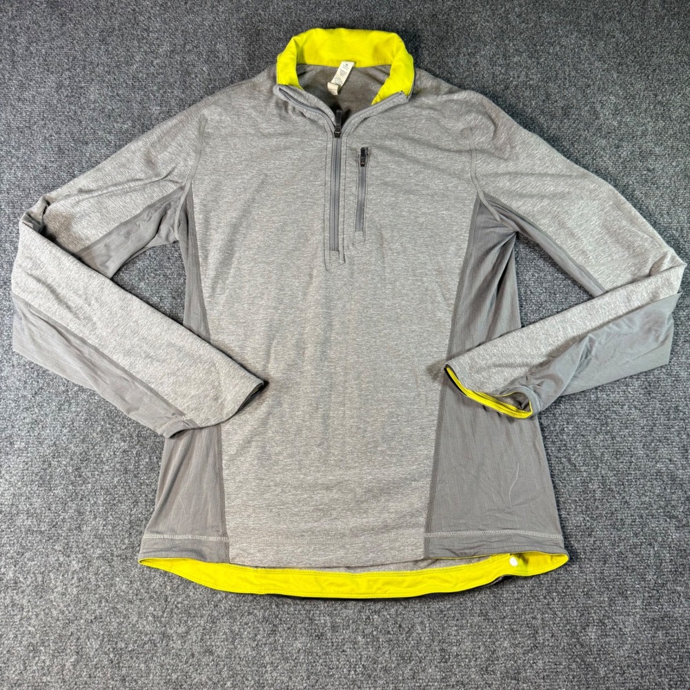 Lululemon Mens Gray Neon Yellow Quarter Zip Pullover Long Sleeve Shirt Size S
